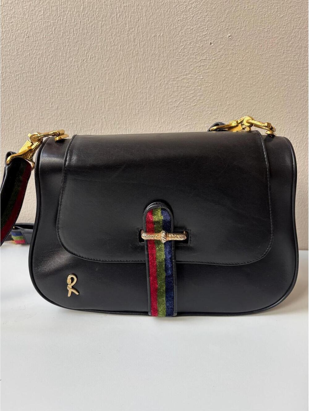 Vintage 1970s Roberta Di Camerino Black Leather Shoulder Bag